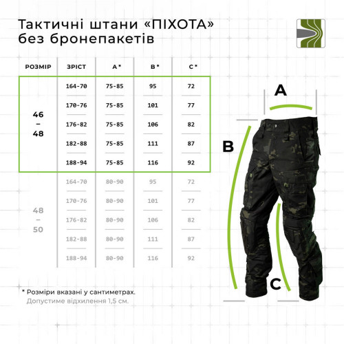 Тактичні штани "Піхота" без бронепакетів (Чорний Мультикам | 46-48 | 188-194) ТМ Балістика